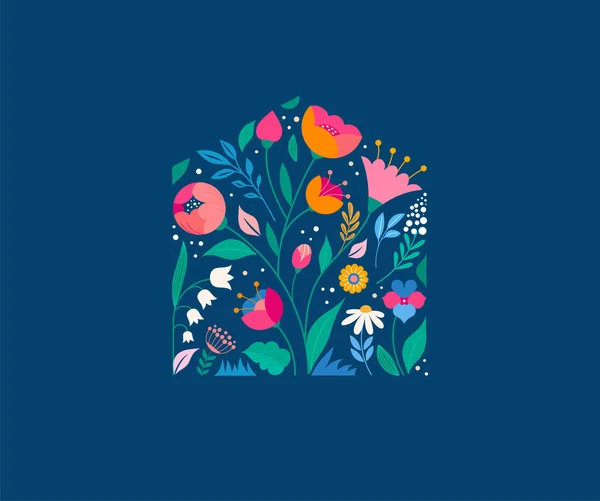 Illustration Maison Avec Motif Fleurs Accueil Maison Douce Signe Famille — Image vectorielle