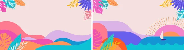 Барвистий Геометричний Літній Пейзаж Фон Плакат Банер Літній Час Весела — стоковий вектор