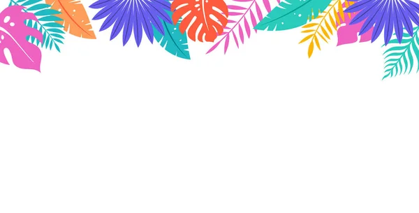 五彩缤纷的夏天背景海报横幅夏日风趣与热带树叶清洁的病媒设计 — 图库矢量图片