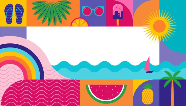 Bunte Geometrische Sommer Hintergrund Plakat Banner Sommerzeit Spaß Konzept Design — Stockvektor