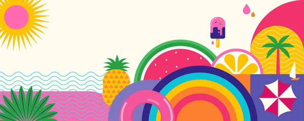 色彩斑斓的夏季背景海报横幅夏季趣味概念设计推广向量设计 — 图库矢量图片