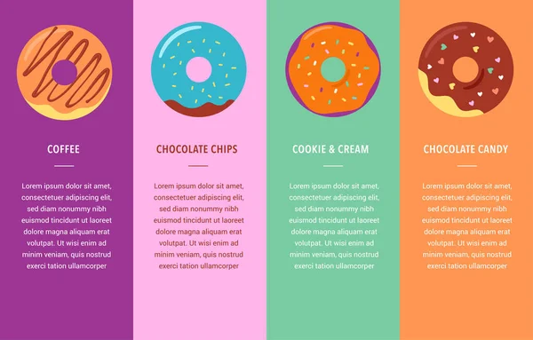Colorful Retro Donut Shop Menu Illustrations Vector Design — Stock Vector