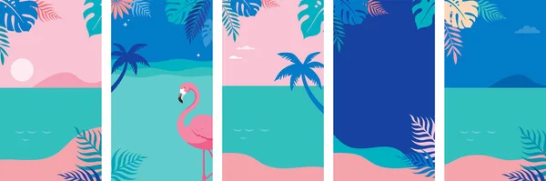 垂直社交媒体夏季故事设计模板与文本复制空间 热带景观背景为横幅 海报和广告 夏天的激情概念 — 图库矢量图片