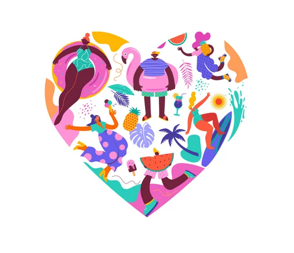 Summertime Vibes Heart Design Cute Summer Beach Doodles Icons Feel — Stock Vector