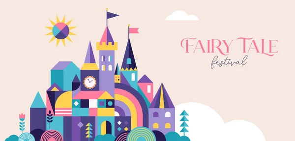 Fairy Tale Books Festival Banner Flyer Template Colorful Castle Vector — Stock Vector