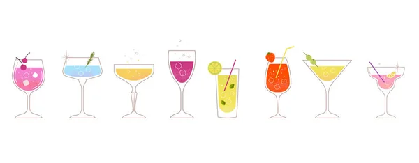 Modern Platt Sommar Cocktails Samling Färgglad Bakgrund Med Cocktailglasögon Firande — Stock vektor