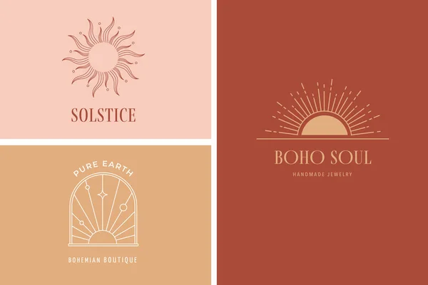 Bohemian Lineare Sonne Logos Symbole Und Symbole Minimalistische Bogen Und — Stockvektor