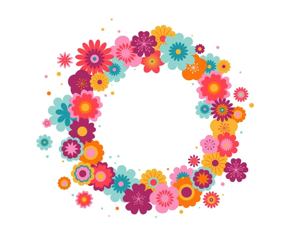 多くのカラフルな花と花の花輪 誕生日 記念日 春と夏の販売のデザイン ベクターイラスト コンセプトデザイン — ストックベクタ
