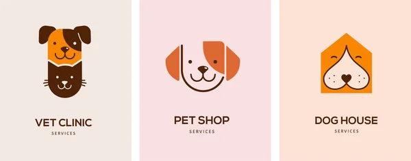 Estilo Moderno Mascotas Logotipos Iconos Perro Gato Vector Ilustraciones Símbolos — Vector de stock