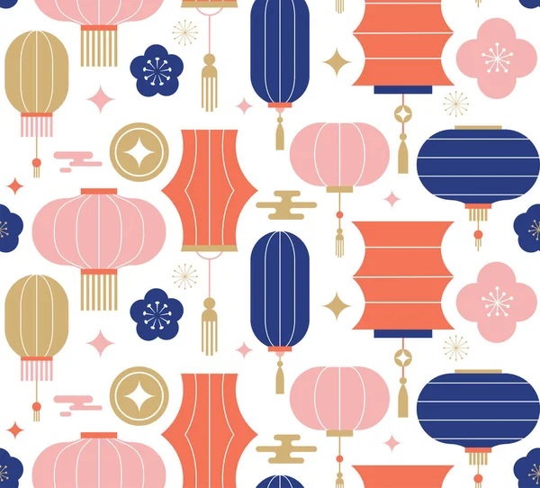 아시아 바다없는 패턴입니다 중국의 Mid Autumn Festival 현수막 기하학적 — 스톡 벡터