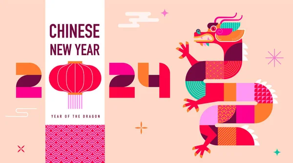 Měsíční Novoroční Pozadí Prapor Čínský Nový Rok 2024 Rok Draka — Stockový vektor