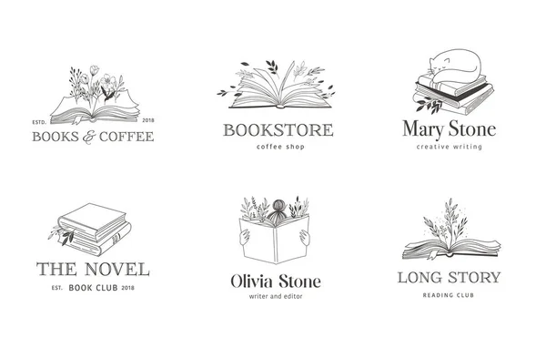 Colores Pastel Dibujados Mano Libros Ilustraciones Grabados Logotipos Diseño Post — Vector de stock