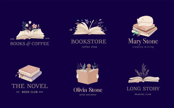 Colores Pastel Dibujados Mano Libros Ilustraciones Grabados Logotipos Diseño Post — Vector de stock