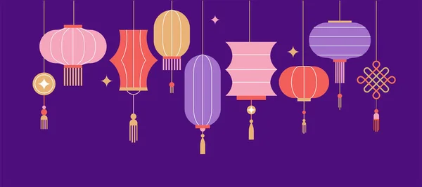 Coleção Lanternas Chinesas Ano Novo Chinês Mid Autumn Festival Fundo —  Vetores de Stock
