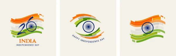 Ημέρα Ανεξαρτησίας Ινδίας Πανό Αφίσα Και Ευχετήρια Κάρτα Έτος Επέτειος — Διανυσματικό Αρχείο
