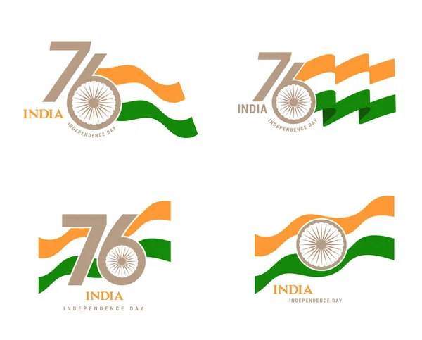 印度独立日 海报和贺卡 76周年纪念日标志 矢量设计 — 图库矢量图片