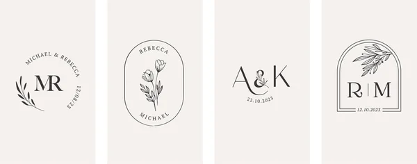 Logotipos Casamento Desenhado Mão Elegante Delicado Coleção Monograma Minimalista Desenho —  Vetores de Stock
