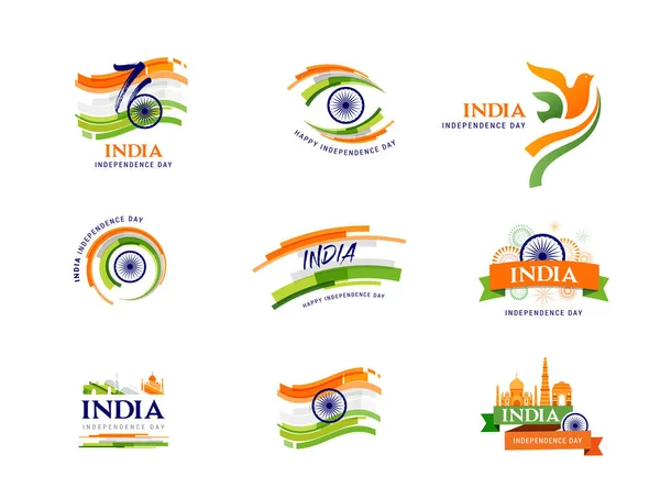 Inde Bannières Affiches Cartes Vœux Pour Fête Indépendance Année Anniversaire — Image vectorielle