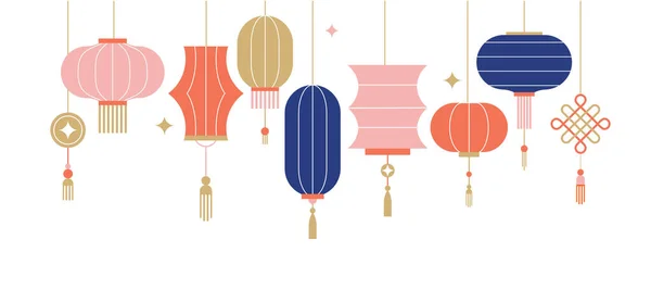 Sammlung Chinesischer Laternen Chinesisches Neujahr Hintergrund Des Herbstfestes Banner Und — Stockvektor