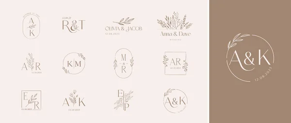 Düğün Logoları Zarif Narin Minimalist Monogram Koleksiyonu Botanik Vektör Tasarımı — Stok Vektör