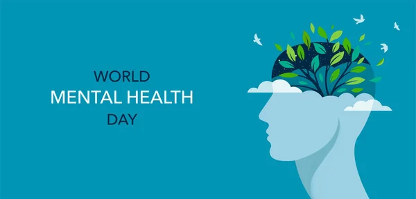 Παγκόσμια Ημέρα Ψυχικής Υγείας Σχεδιασμός Έννοιας Αφηρημένο Προφίλ Ανθρώπινου Κεφαλιού — Διανυσματικό Αρχείο