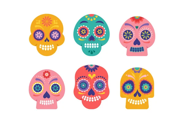 Crânes Colorés Crânes Sucre Mexicain Pour Jour Des Morts Dia — Image vectorielle