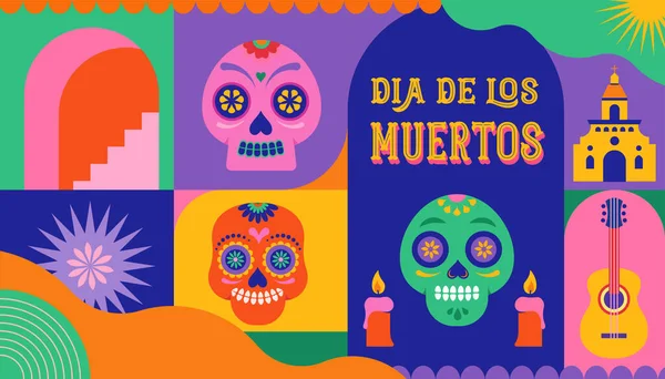 Dia Los Muertos Jour Des Morts Fête Mexicaine Festival Affiche — Image vectorielle