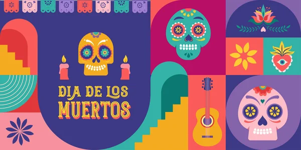 Dia Los Muertos Hari Kematian Liburan Meksiko Festival Poster Vektor - Stok Vektor