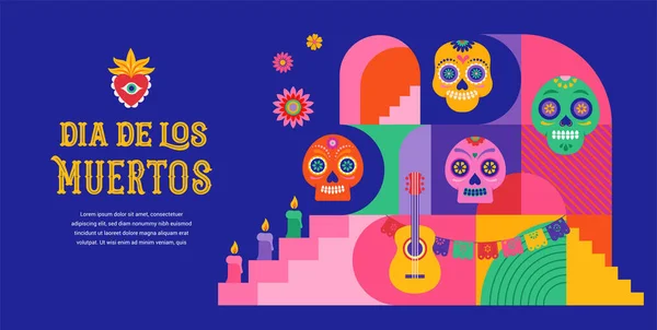 Dia Los Muertos Day Dead Mexican Holiday Festival Vector Poster — Stock Vector
