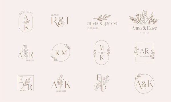 Λογότυπα Γάμου Χειροποίητα Κομψά Ντελικάτα Και Μινιμαλιστικά Μονόγραμμα Σχεδιασμός Βοτανικών — Διανυσματικό Αρχείο