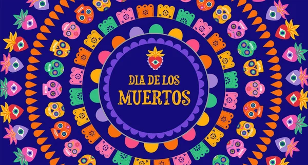 Dia Los Muertos День Мертвых Мексиканском Фоне Кругами Гирлянд Бумажными — стоковый вектор