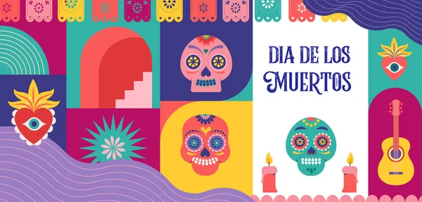 Dia Los Muerts День Мертвих Мексиканське Свято Фестиваль Векторний Плакат — стоковий вектор