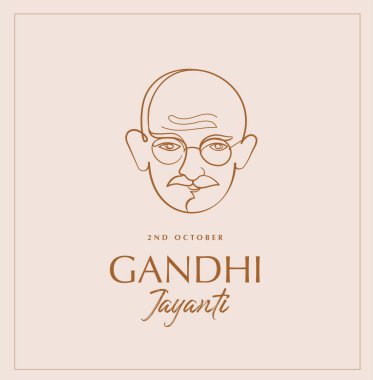 Gandi Jayanti el yazısı, çizgisel poster ve afiş arkaplanı çizdi. Mahatma Gandhi vektör çizgisi çizimi.