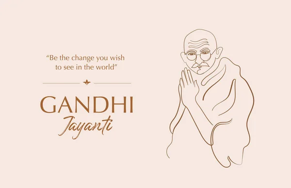 Gandhi Jayanti Affiche Linéaire Dessinée Main Fond Bannière Mahatma Gandhi — Image vectorielle