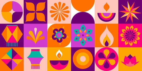 Mutlu Diwali 'ler, ışık festivali. Modern geometrik minimalist tasarım. Poster, afiş ve sosyal medya şablonu. Vektör konsepti tasarımı