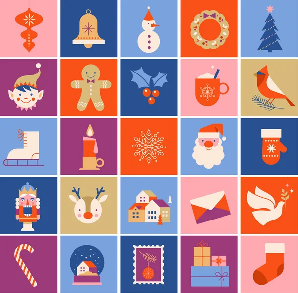 Merry Christmas Cute Modern Minimalist Style Elements Illustrations Collection Santa — Stock Vector