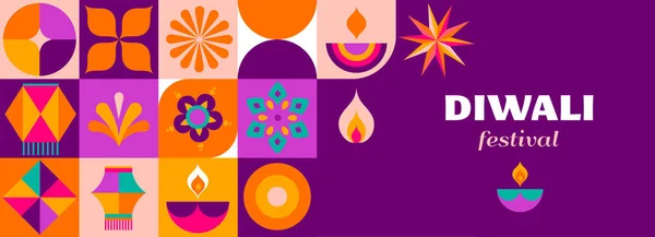 Happy Diwali Fest Des Lichts Modernes Geometrisch Minimalistisches Design Poster — Stockvektor