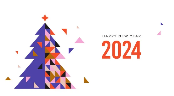 Happy New Year 2024 Christmas Tree Modern Minimalist Geometric Style — Stock Vector
