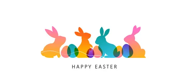 Moderne Kleurrijke Paashaas Concept Ontwerp Happy Easter Achtergrond Met Konijnen — Stockvector