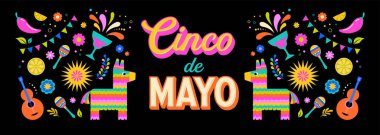 Cinco de Mayo renkli eğlenceli tasarım. Meksika fiesta konsepti. Sancak, modern geometrik tarzda poster. Vektör illüstrasyonu ve tasarımı