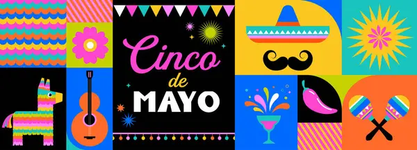 Cinco Mayo Kleurrijk Leuk Ontwerp Mexicaans Fiesta Concept Banner Poster — Stockvector