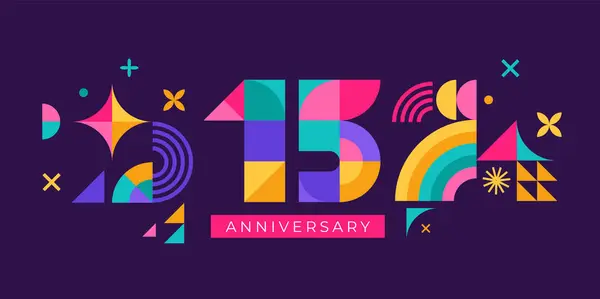 Anniversary Concept Design Modern Geometric Style Fireworks Celebration Colorful Background — Stock Vector