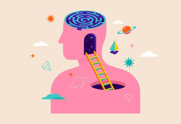 Surrealistisch Psychologie Droom Geestelijke Gezondheid Concept Illustratie Hersenen Neurowetenschappen Creatieve Stockillustratie