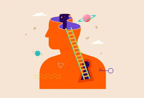 Surrealistisch Psychologie Droom Geestelijke Gezondheid Concept Illustratie Hersenen Neurowetenschappen Creatieve Stockvector