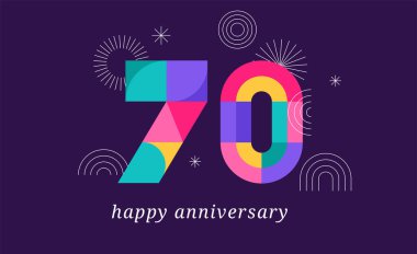 Yıldönümü tasarımı. Modern geometrik stil. Havai fişekler, renkli bir geçmiş kutlaması, bir dizi numara. Vektör illüstrasyonu