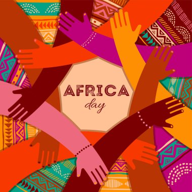 El çemberli renkli bir poster. Afrika günü, birlikte, toplum konsepti tasarımı. Modern minimalist biçim vektör çizimi