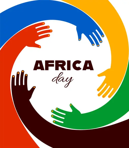 Красочный Плакат Кругом Рук День Африки Вместе Проект Концепции Сообщества Векторная Графика
