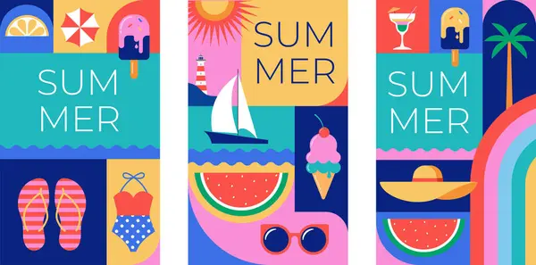 Colorful Geometric Summer Travel Background Story Templates Cards Posters Banners Stock Vector