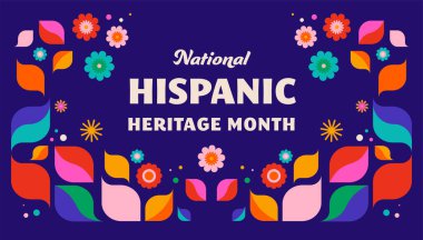 National hispanic heritage month celebration. Background, banner and card with flowers. Geometric colorful concept design floral pattern. Vector illustration clipart