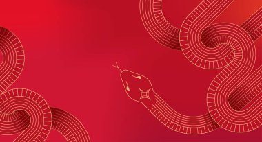 Yılan 'ın 2025 yılındaki Çin yeni yılı. Soyut arkaplan. Doğrusal geometrik kırmızı yılan çizimi. Geleneksel Çin vektör tasarımı. Ay Yeni Yıl Konsepti